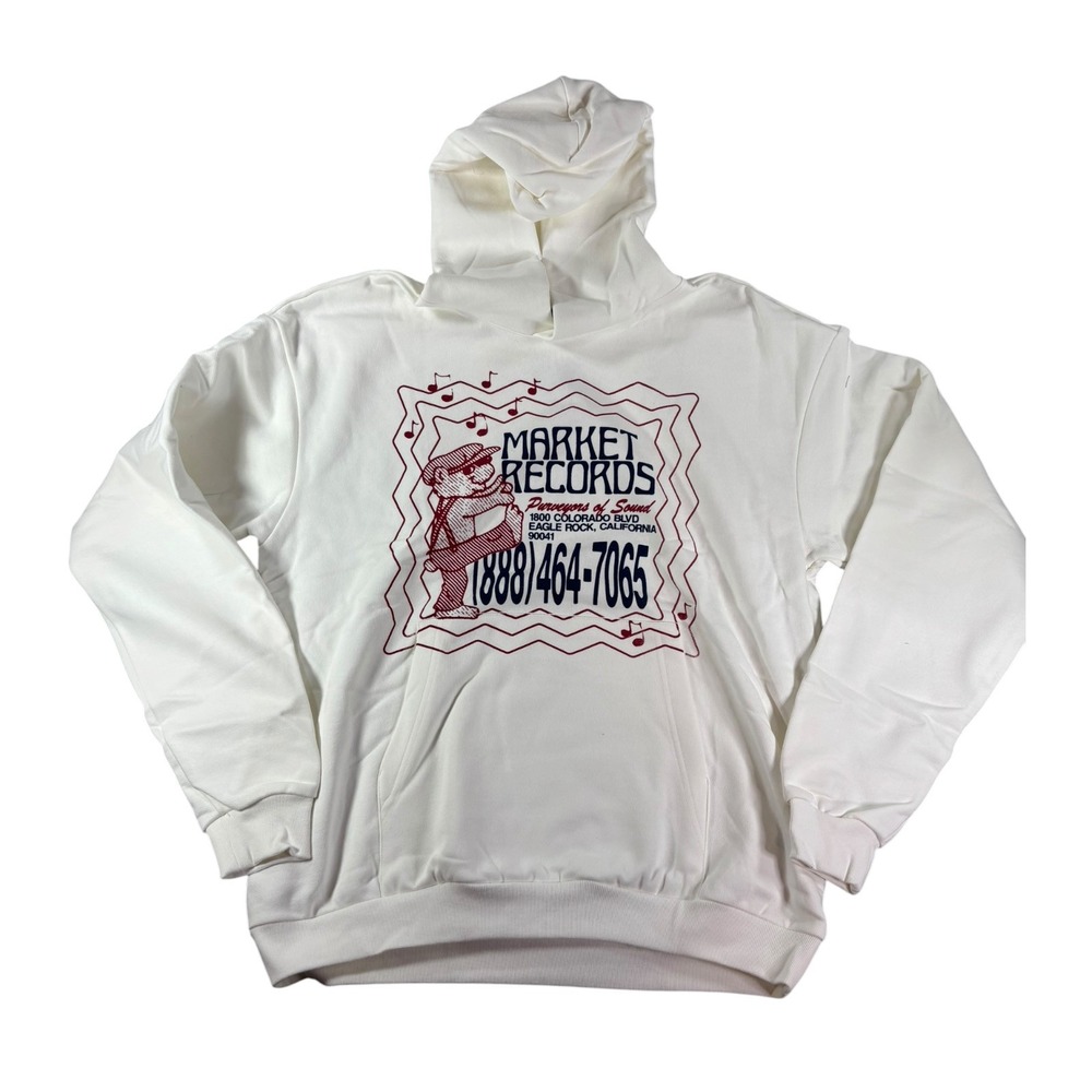 Market Studios‎ Market Records Hoodie Mens Medium White Graphic Sweatshirt NWT